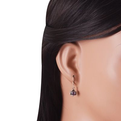22. Alluring Rawa Work Around Garnet Round Shape 925 Sterling Solid Silver Dangle Earrings  Item No.:  R1501926-2