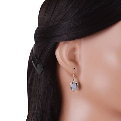 26. Beautiful Rawa Work Around Rainbow Moonstone Oval Shape 925 Sterling Solid Silver Dangle EarringsItem No.:  R1501911-34