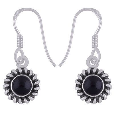 25.  Beautiful Handcrafted Work Around Black Onyx Round Shape 925 Sterling Solid Silver Dangle EarringsItem No.:  R1501919-9
