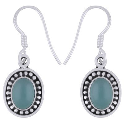 28. Beautiful Rawa Work Around Aqua Chalcedony Oval Shape 925 Sterling Solid Silver Dangle Earrings  Item No.:  R1501911-40