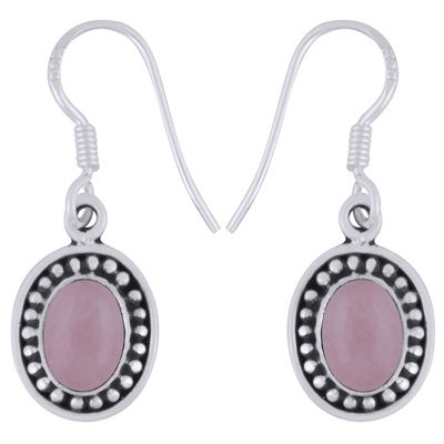 27. Beautiful Rawa Work Around Rose Quartz Oval Shape 925 Sterling Solid Silver Dangle Earrings  Item No.:  R1501911-43