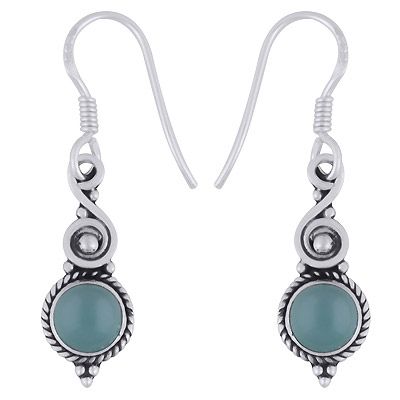 30. Alluring Handcrafted Work Around Aqua Chalcedony Round Shape 925 Sterling Solid Silver Dangle EarringsItem No.:  R1501637-70