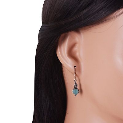 30. Alluring Handcrafted Work Around Aqua Chalcedony Round Shape 925 Sterling Solid Silver Dangle EarringsItem No.:  R1501637-70