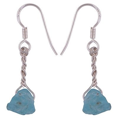 33. Gorgeous Natural Rough Stone Apatite Raw Shape 925 Sterling Solid Silver Dangle Earrings  Item No.:  R1500333-6