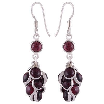 35. Gorgeous Multiple Gemstones Hanging Around Garnet Round Shape 925 Sterling Solid Silver Dangle Earrings