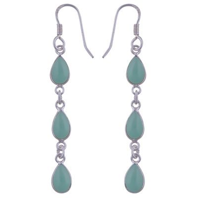 38. Dangling Bezel Aqua Chalcedony Pear Shape 925 Sterling Solid Silver Dangle Earrings  Item No.:  R1500746-339