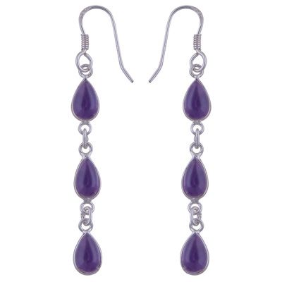 39. Dangling Bezel Amethyst Pear Shape 925 Sterling Solid Silver Dangle Earrings  Item No.:  R1500746-190