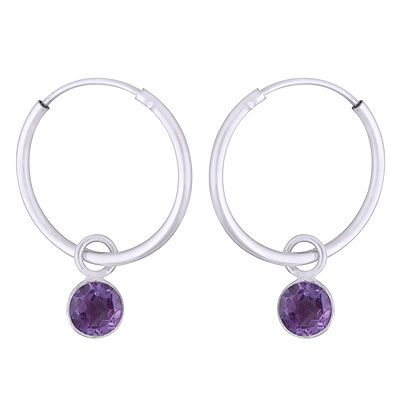 42. Gorgeous Hanging Gemstone Amethyst Round Shape 925 Sterling Solid Silver Hoop EarringsItem No.:  R3501217-51