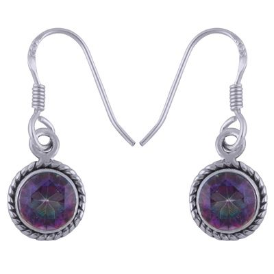 43. Authentic Wire Work Around Mystic Topaz Round Shape 925 Sterling Solid Silver Dangle EarringsItem No.:  R3500805-2