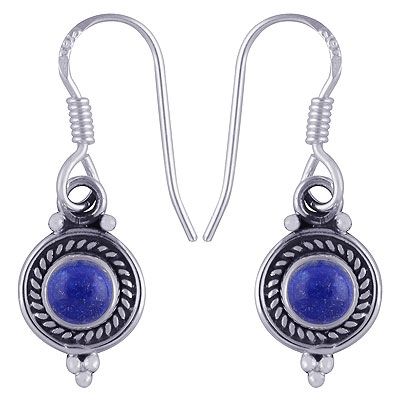 40. Beautiful Textured Wire Around Lapis Round Shape 925 Sterling Solid Silver Dangle Earrings  Item No.:  R1500743-116