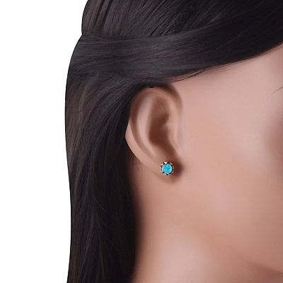 3. Beautiful Rawa Work Around Turquoise Round Shape 925 Sterling Solid Silver Studs EarringsItem No.:  R6100607-33