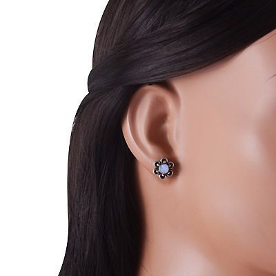 7. Beautiful Flower Work Around Garnet Round Shape 925 Sterling Solid Silver Stud EarringsItem No.:  R6100590-22