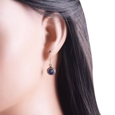 43. Authentic Wire Work Around Mystic Topaz Round Shape 925 Sterling Solid Silver Dangle EarringsItem No.:  R3500805-2