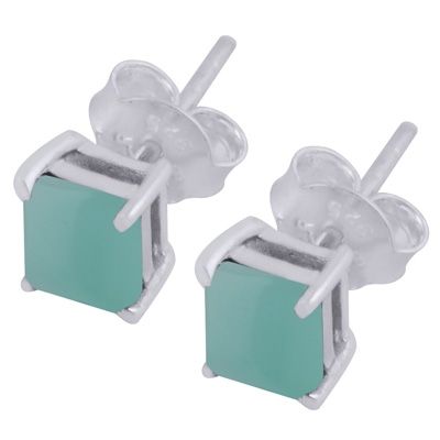 2. Beautiful Prong Setting Aqua Chalcedony Square Shape 925 Sterling Solid Silver Studs EarringsItem No.:  R6100614-13