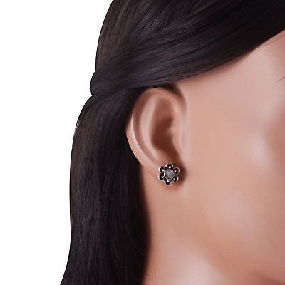 8. Beautiful Flower Work Around Labradorite Round Shape 925 Sterling Solid Silver Stud EarringsItem No.:  R6100590-25