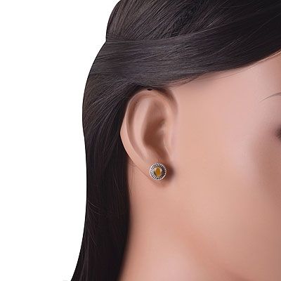 11. Stunning Twisted Wire Work Around Tiger's Eye Round Shape 925 Sterling Solid Silver Stud EarringsItem No.:  R6100565-18
