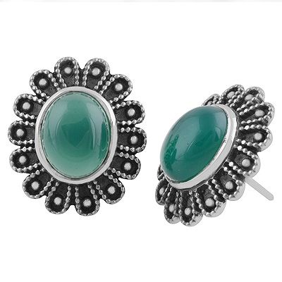 13. 925 Sterling Silver Green Onyx Stud Earrings  Item No.:  R6100511-8