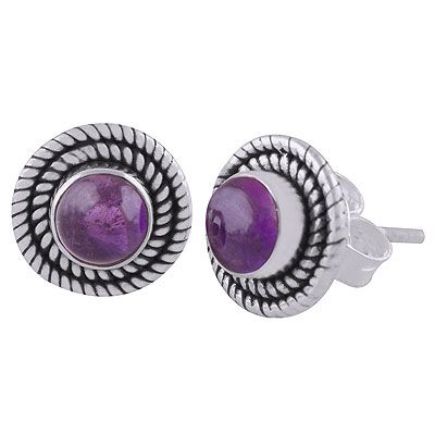 10. Stunning Twisted Wire Work Around Amethyst Round Shape 925 Sterling Solid Silver Stud Earrings  Item No.:  R6100565-1