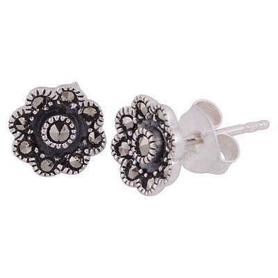 20. Beautiful Studded w/ Gemstone Marcasite Round Shape 925 Sterling Solid Silver Studs EarringsItem No.:  R6500694-1