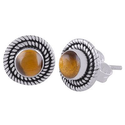 11. Stunning Twisted Wire Work Around Tiger&#39;s Eye Round Shape 925 Sterling Solid Silver Stud EarringsItem No.:  R6100565-18