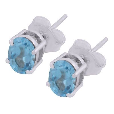 15. Classic Prong Setting Swiss Blue Topaz Oval Shape 925 Sterling Solid Silver Stud Earrings  Item No.:  R6500710-7