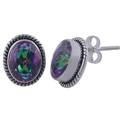 22. Stunning Twisted Wire Work Around Mystic Topaz Oval Shape 925 Sterling Solid Silver Studs Earrings  Item No.:  R6500658-2