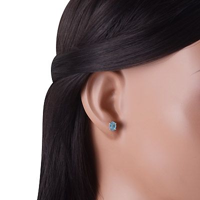 15. Classic Prong Setting Swiss Blue Topaz Oval Shape 925 Sterling Solid Silver Stud Earrings  Item No.:  R6500710-7