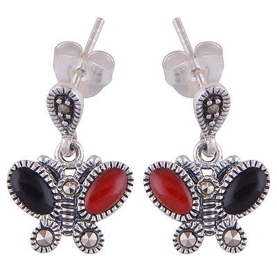 23.  Carnelian,Black Onyx,Marcasite Cut Stone StudsItem No.:  R6500640-20