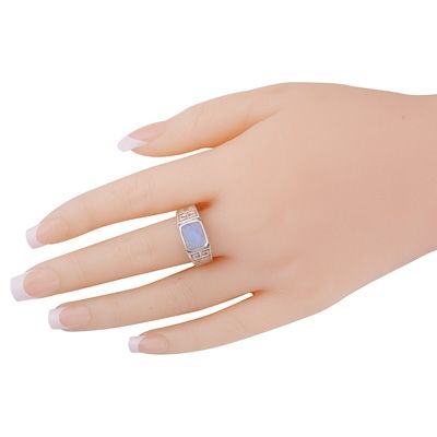 2. Gorgeous Stone Studded Work Around Rainbow Moonstone Rectangle Shape 925 Sterling Solid Silver Ring