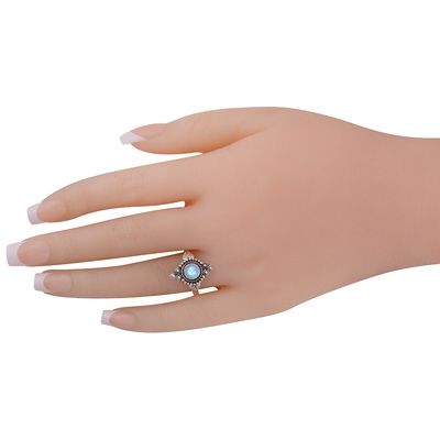 5. Stunning Twisted Wire &amp; Rawa Work Around Rainbow Moonstone Round Shape 925 Sterling Solid Silver Ring