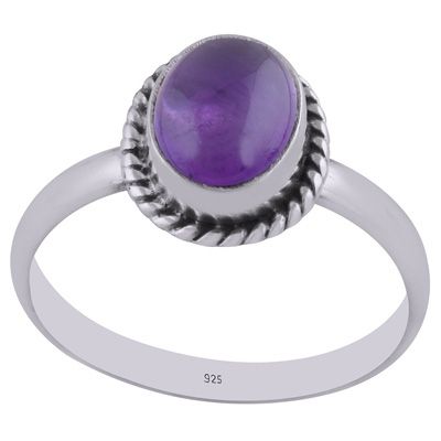 7. Alluring Twisted Wire Work Around Amethyst Oval Shape 925 Sterling Solid Silver Ring  Item No.:  R3403469-1