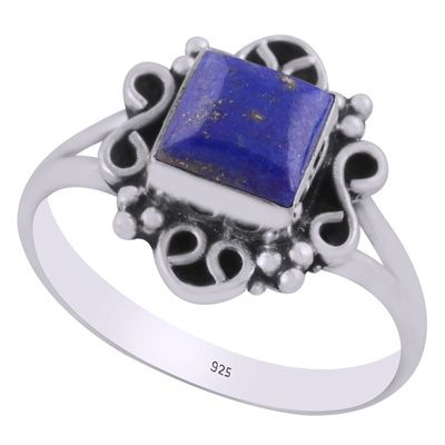 8. Beautiful oxidised w/ rawa &amp; wire work around Lapis Square Shape 925 Sterling Solid Silver RingItem No.:  R3403465-6