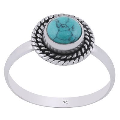 14. Alluring Twisted Wire Work Around Turquoise Round Shape 925 Sterling Solid Silver Ring  Item No.:  R3403406-3