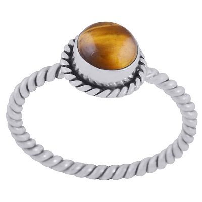 16. Stunning Twisted Wire Work Shank Tiger&#39;s Eye Round Shape 925 Sterling Solid Silver Ring  Item No.:  R3403400-11