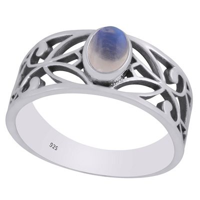 17. Beautiful Cut Work Shank Around Rainbow Moonstone Oval Shape 925 Sterling Solid Silver RingItem No.:  R3403336-4