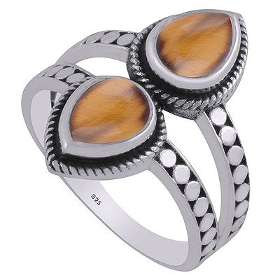 18.Stunning Multiple Shank Handcrafted Around Tiger&#39;s Eye Pear Shape 925 Sterling Solid Silver RingItem No.:  R3403323-11