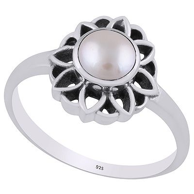 22. Gorgeous Oxidised Flower Work Pearl Round Shape 925 Sterling Solid Silver RingItem No.:  R3403241-12