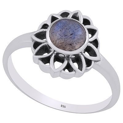23. Gorgeous Oxidised Flower Work Labradorite Round Shape 925 Sterling Solid Silver RingItem No.:  R3403241-5