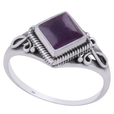 24. Beautifully Handcrafted Wire Work Around Amethyst Rhombus Shape 925 Sterling Solid Silver RingItem No.:  R3403232-1