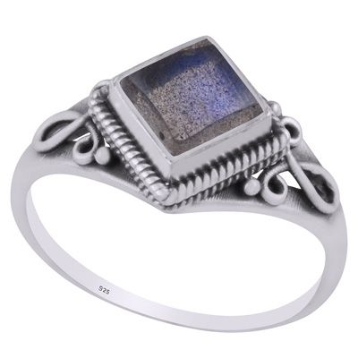 25. Beautifully Handcrafted Wire Work Around Labradorite Rhombus Shape 925 Sterling Solid Silver RingItem No.:  R3403232-5