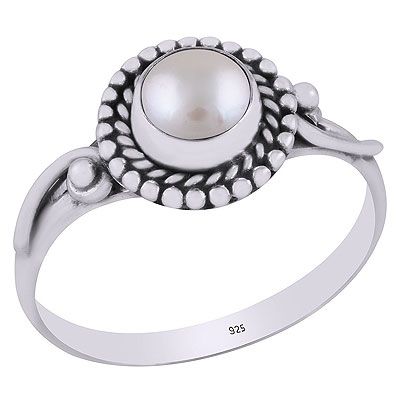 28. Beautiful Handcrafted Rawa, Wire Work Around Pearl Round Shape 925 Sterling Solid Silver Ring  Item No.:  R3403140-12