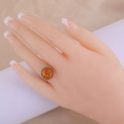 36. Classic Wire Around Amber Round Shape 925 Sterling Solid Silver Ring  Item No.:  R3402508-31