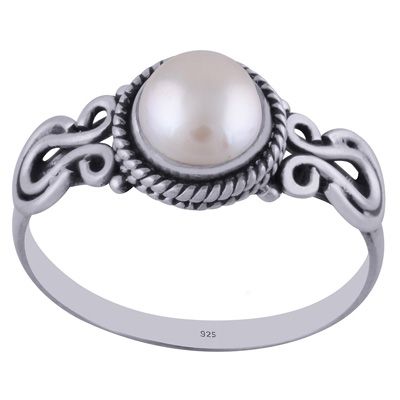 37. Beautiful Handcrafted Work Around Pearl Round Shape 925 Sterling Solid Silver Ring  Item No.:  R3402247-24