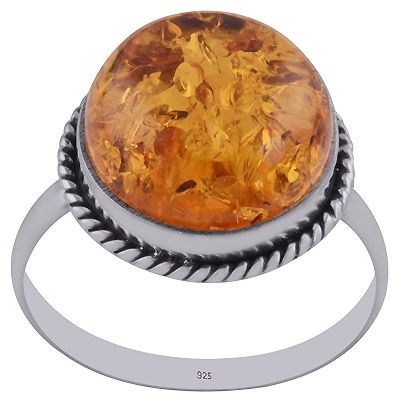 36. Classic Wire Around Amber Round Shape 925 Sterling Solid Silver Ring  Item No.:  R3402508-31