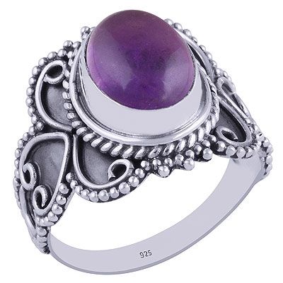 43. Authentic Fine Handwork Around Amethyst Oval Shape 925 Sterling Solid Silver Ring  Item No.:  R3401635-1