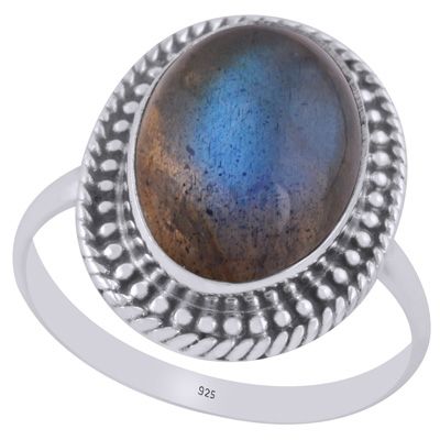 42. Stunning Twisted Wire &amp; Rawa Work Around Labradorite Oval Shape 925 Sterling Solid Silver Ring  Item No.:  R3401790-83