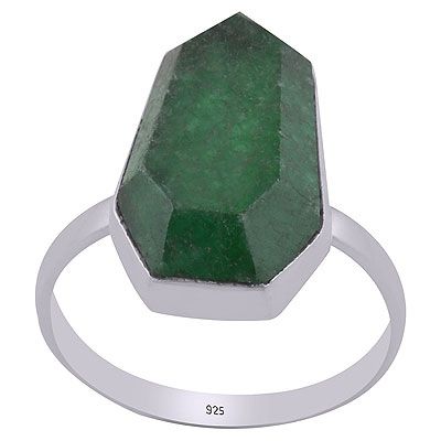 46. Gorgeous Textured Gemstone Green Jade Hexagon Shape 925 Sterling Solid Silver Ring  Item No.:  R1002314-12