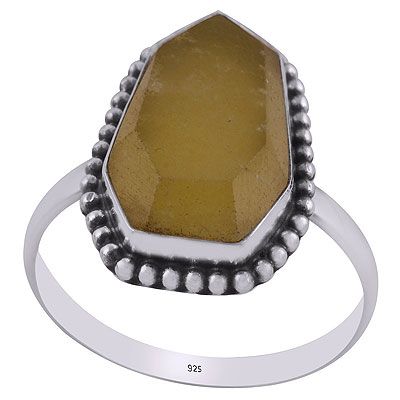 48. Alluring Rawa Work Around Yellow Jade Hexagon Shape 925 Sterling Solid Silver Ring  Item No.:  R1002318-15