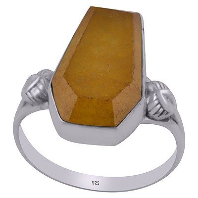 51. Stunning Handcrafted Work Around Yellow Jade Coffin Shape 925 Sterling Solid Silver RingItem No.:  R1002316-21