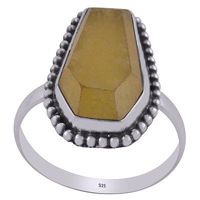 49. Gorgeous Rawa Work Around Yellow Jade Coffin Shape 925 Sterling Solid Silver RingItem No.:  R1002317-22